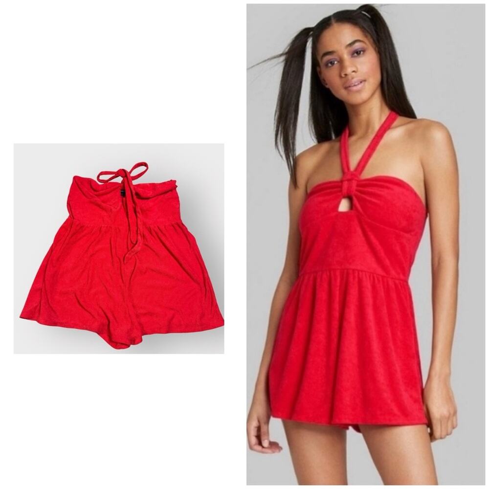 NEW Wild Fable red terry cloth halter style shorts romper - Picture 1 of 8